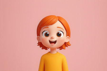 3d rendering of a cute little boy with red hair wearing a yellow sweaterの写真素材