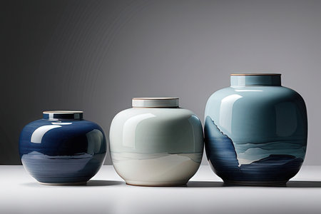 Ceramic vases on a gray background. 3d renderingの写真素材