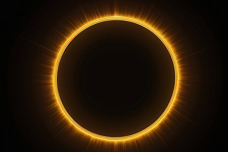 Neon circle on black background. Glowing round frame. Vector illustration.の写真素材