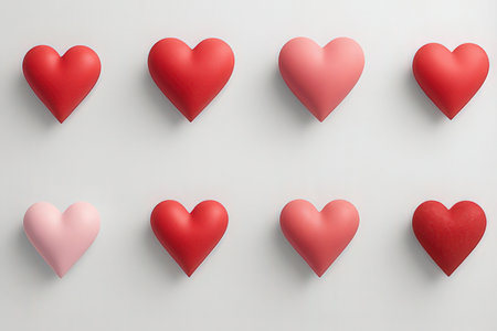 Red hearts on a white background. 3d rendering, 3d illustration.