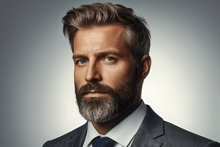 Portrait of a handsome mature man with beard. Men's beauty, fashion.の写真素材