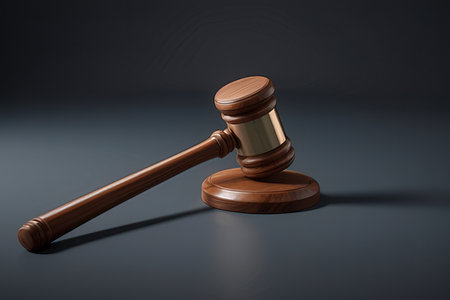 Wooden judge gavel on black background. 3D illustration.の写真素材