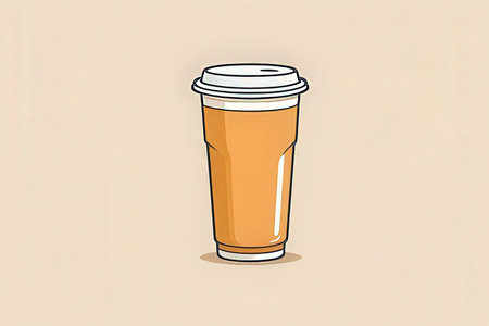 Illustration of a paper coffee cup on a beige background.の写真素材