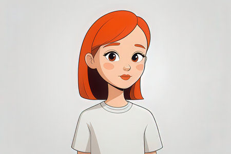 Young woman with red hair in white t-shirt, vector illustrationの写真素材