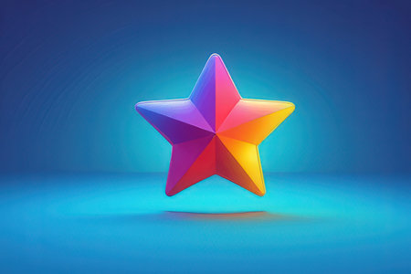 Star icon on blue background. 3D illustration. 3D rendering.の写真素材