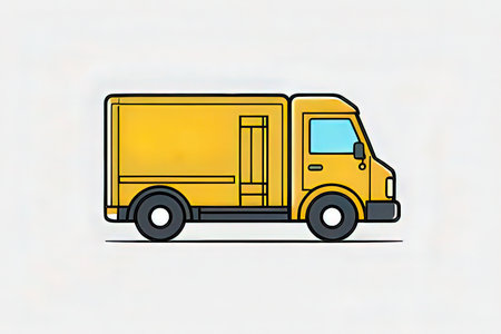 Yellow delivery truck on white background, vector illustration. Side view.の写真素材