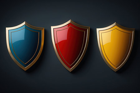 Illustration of a set of shields on a dark background. Vector