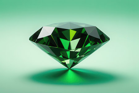 Illustration of a green diamond on a green background, 3d renderの写真素材
