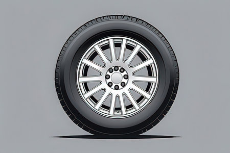 Car wheel isolated on gray background. 3d illustration. Front view.