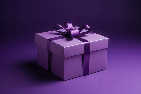 Gift box with bow on purple background. 3D rendering.