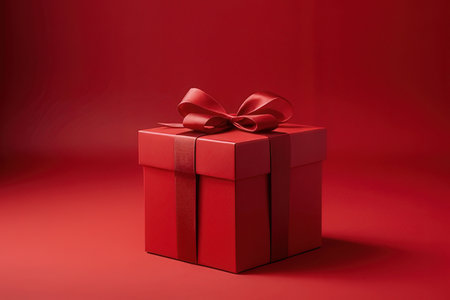 Red gift box with a bow on a red background. 3d renderingの写真素材
