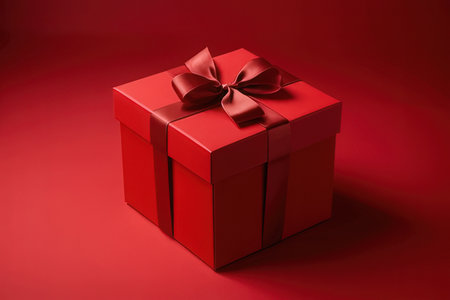 Red gift box with a bow on a red background. 3d rendering