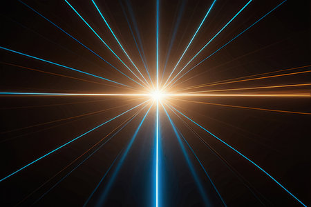 abstract blue rays on a dark background, computer-generated imageの写真素材