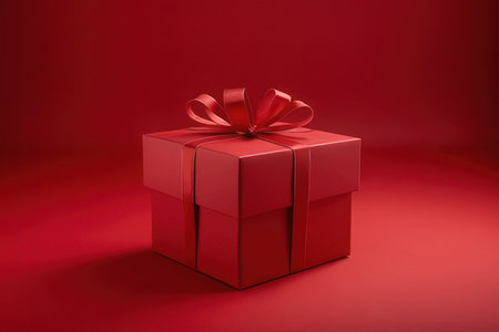 Red gift box with a bow on a red background. 3d rendering