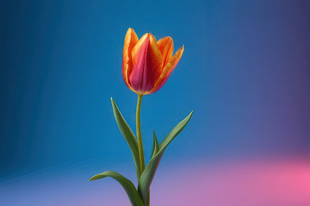 Beautiful tulip flower on a blue background. Toned.