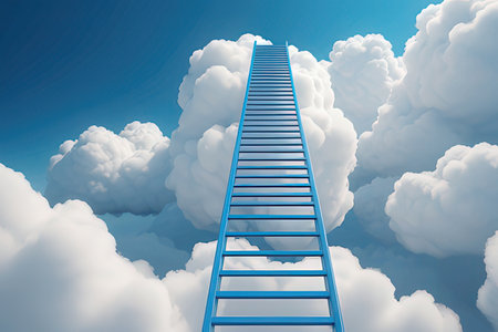 Ladder leading to the sky with clouds. 3D Renderingの写真素材