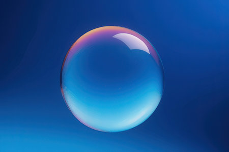 Soap bubble on a blue background. 3d rendering. Computer digital drawing.