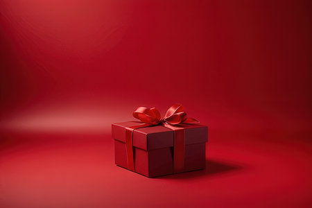 Red gift box with red bow on a red background. 3d renderingの写真素材