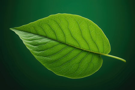 Green leaf on a green background with copy space for your text.の写真素材