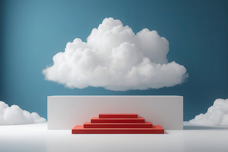 3d rendering of red steps leading to white cloud in blue sky