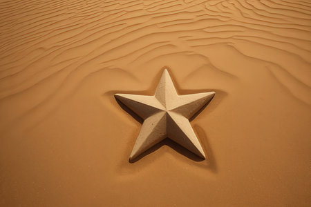 Star on the sand in the desert. 3d illustration. Top view.