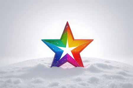Colorful star on snow background. Christmas and New Year concept.