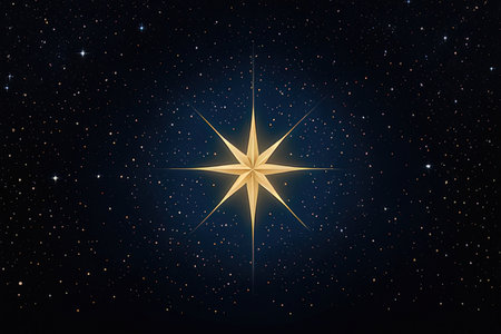 Golden star on the background of the night sky. Vector illustration.