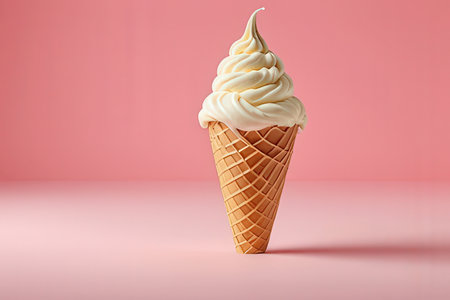 Ice cream in a waffle cone on a pink background. 3d rendering