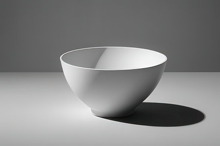 3d rendering of a white bowl on a gray background with shadowsの写真素材