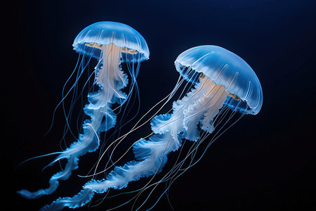 Jellyfish swimming in the ocean. Jellyfish is a marine species of the genus Phrysaora.の写真素材