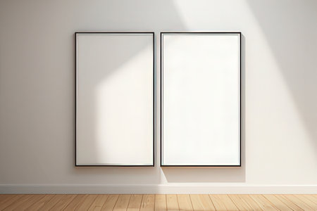 Two blank picture frames on wall. Mock up, 3D Renderingの写真素材