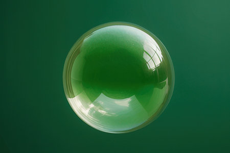 Soap bubble on a green background. Close-up photo.の写真素材