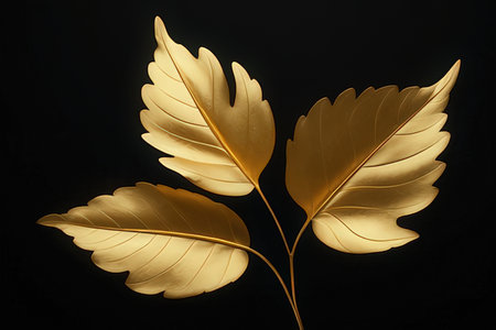Gold leaves on a black background. 3d rendering, 3d illustration.の写真素材
