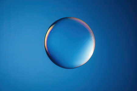 Soap bubble on blue background. Shallow depth of field.