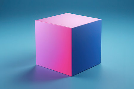 3d render of a cube with pink and blue color on blue backgroundの写真素材