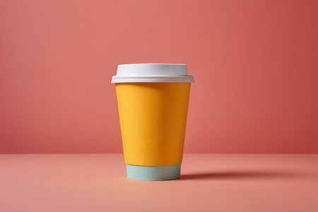 Paper coffee cup on pink background. 3d render. Minimal concept.の写真素材