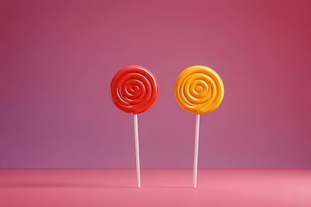 Two lollipops on a pink background. 3d renderingの写真素材