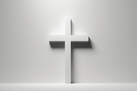 White cross on a white wall. 3d illustration. Religion concept.の写真素材