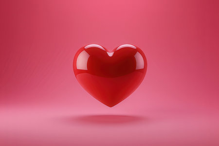 Red heart on a pink background. 3d rendering, 3d illustration.の写真素材