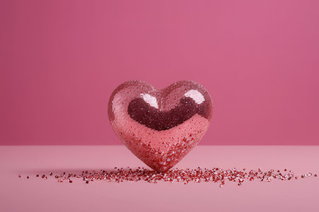 Red heart on pink background. Valentines day concept. 3d renderingの写真素材