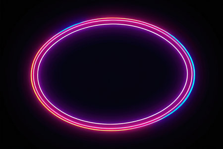 Neon circle frame on dark background. Vector neon circle frame.の写真素材