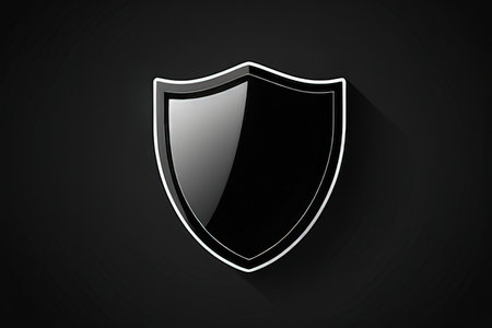 Black shield icon on black background. Security, safety, protection concept.の写真素材
