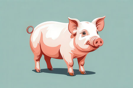 Illustration of a pig on a blue background. Vector illustration.の写真素材