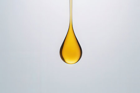 A drop of oil isolated on a white background with copy space.の写真素材