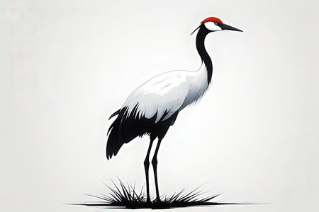 Crane on the grass. Illustration of a bird on a white background.の写真素材