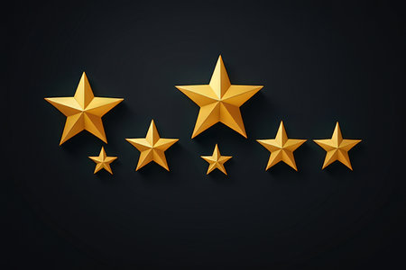 Five gold stars on a black background. Eps 10 vector file.