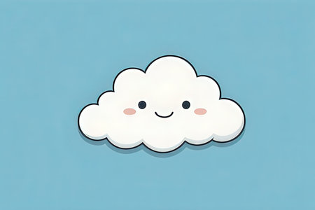 cute cartoon cloud on blue background, vector illustration, eps10の写真素材