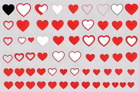 Valentine's day red and white hearts on a white background