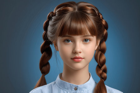 Portrait of a beautiful young girl with long braid hair.の写真素材