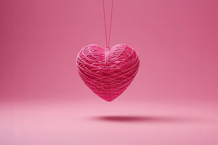 Pink heart on pink background. 3D illustration. Valentine's day concept.の写真素材